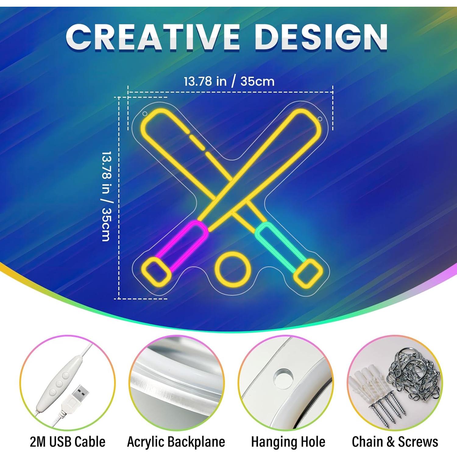Luz de Neón LED Wootfairy Béisbol 35x35cm Regulable