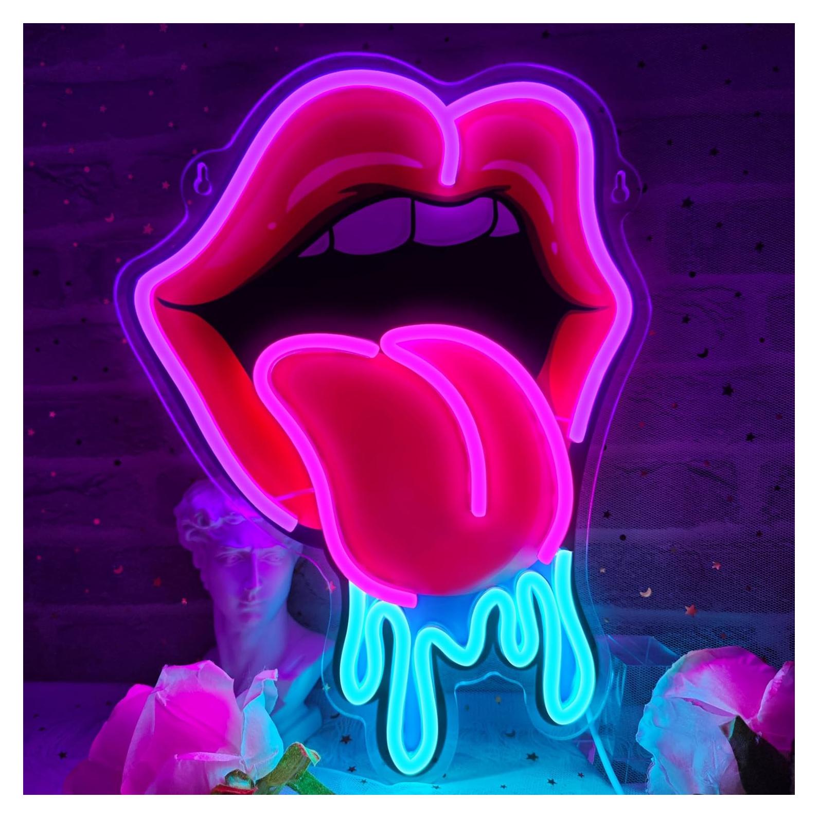 Letrero de Neón LED Labios y Lengua 36x26 cm - Decoración