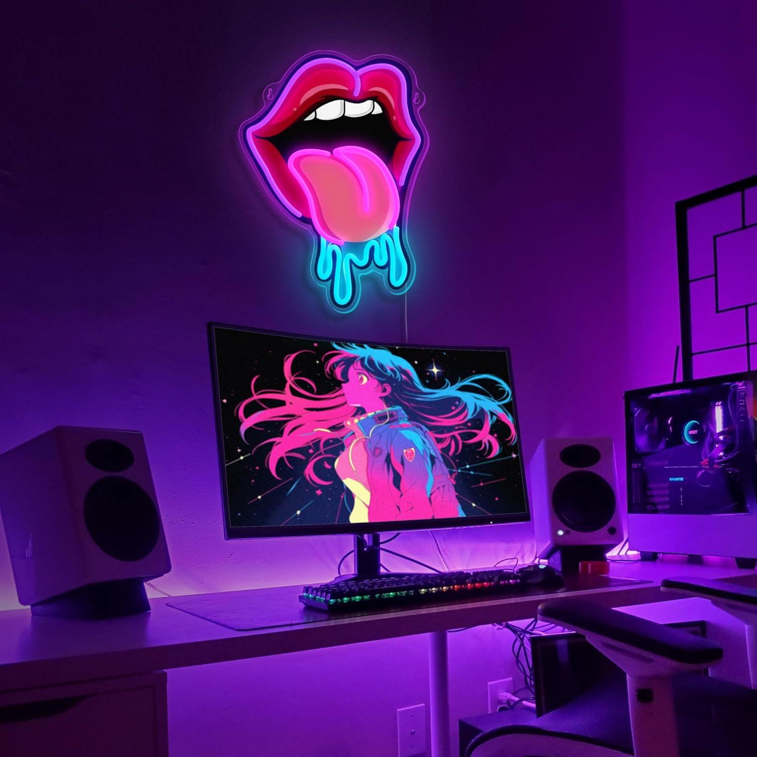 Letrero de Neón LED Labios y Lengua 36x26 cm - Decoración