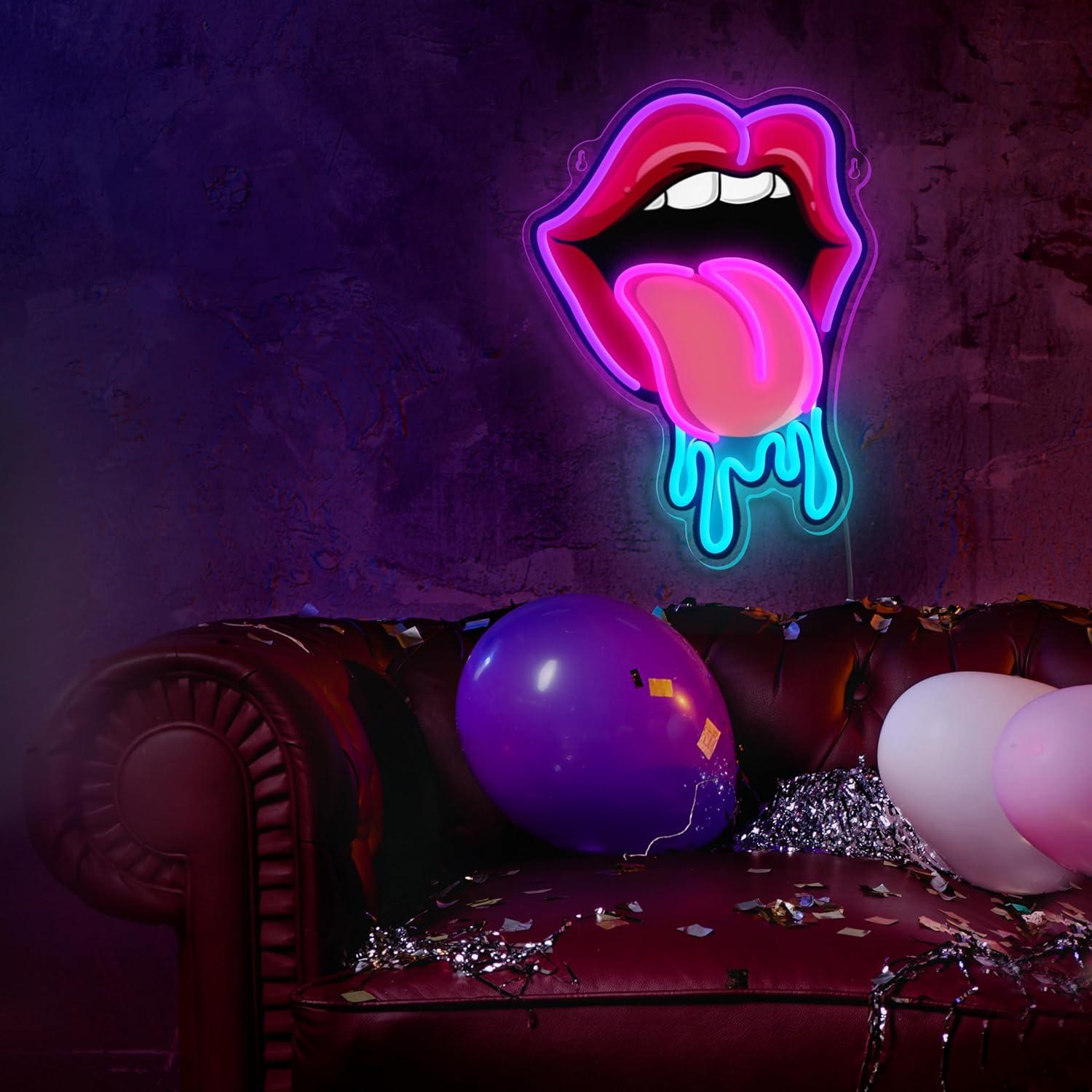 Letrero de Neón LED Labios y Lengua 36x26 cm - Decoración