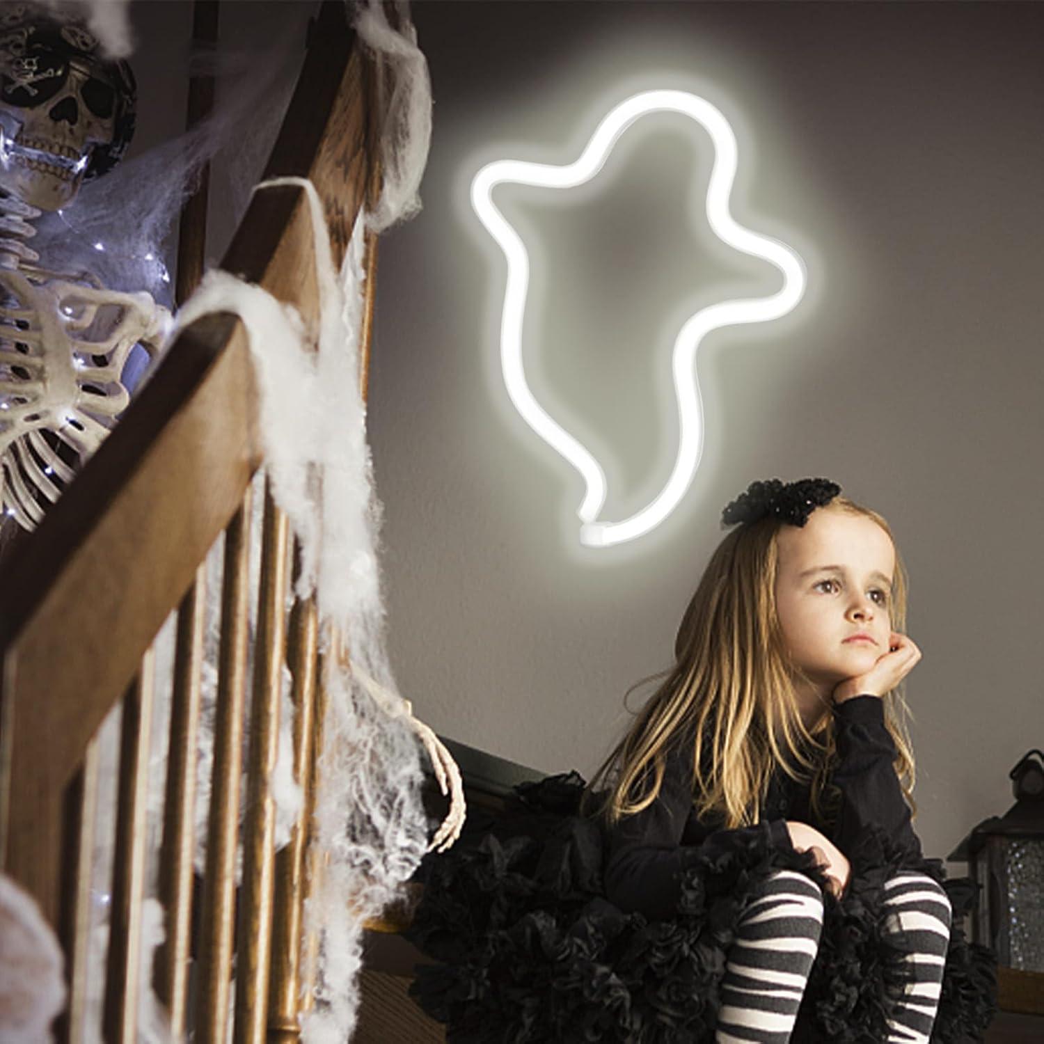 Carteles Neón Halloween BRIGHTDECK - Fantasma y Murciélago LED