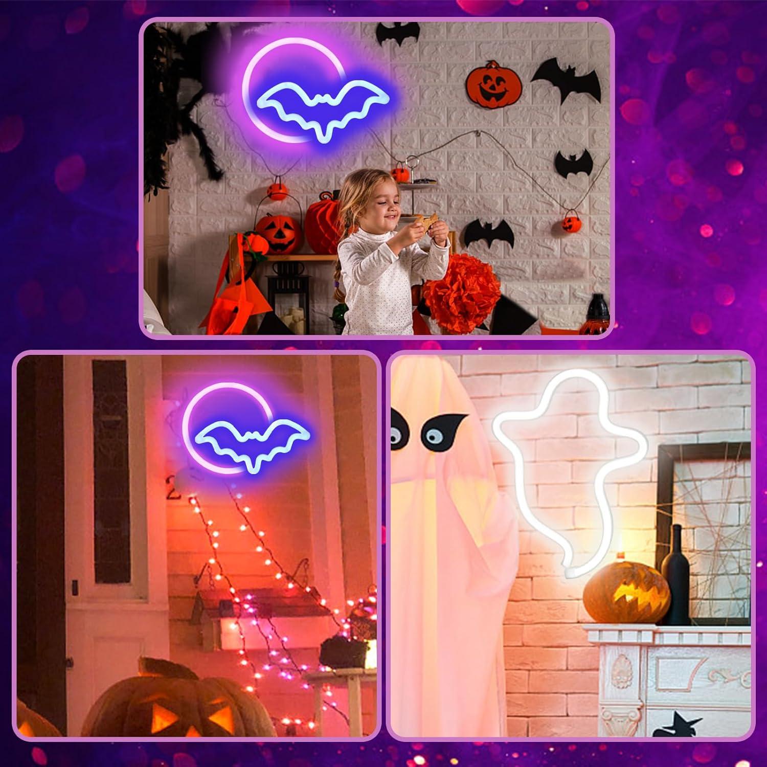 Carteles Neón Halloween BRIGHTDECK - Fantasma y Murciélago LED