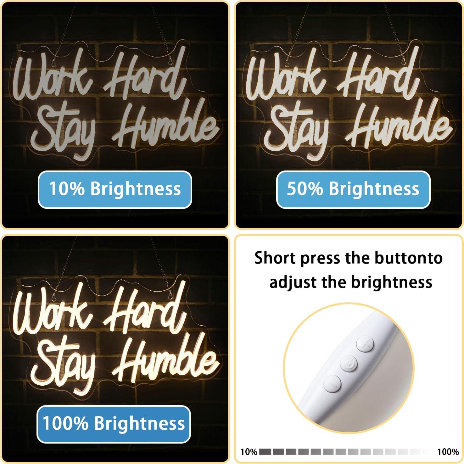 Letrero de Neón LED NOSUN 'Trabaja Duro Mantente Humilde' 41.9x23.9 cm