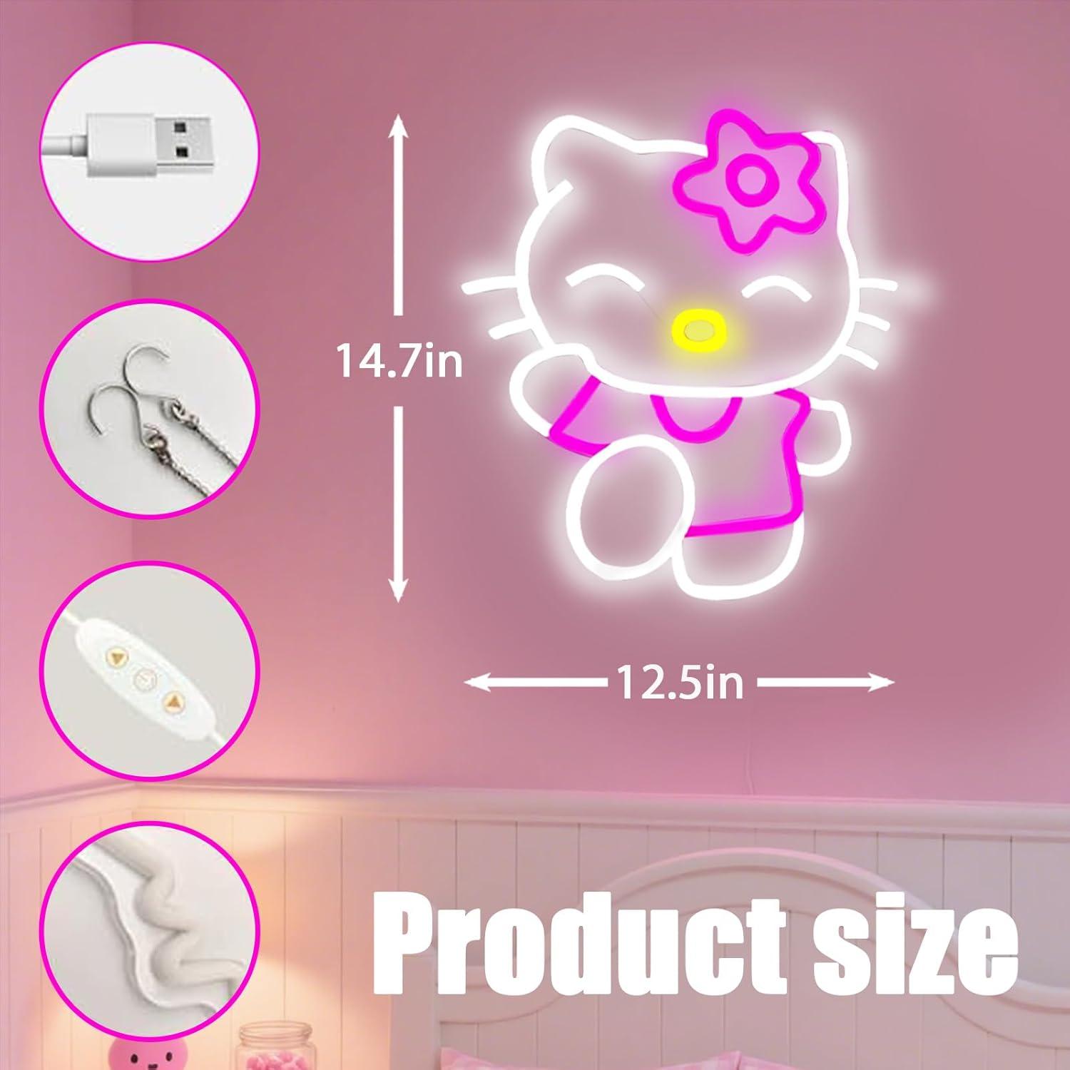 Luz de Pared LED Neón KELBBO Gato Rosa 37x32 cm USB