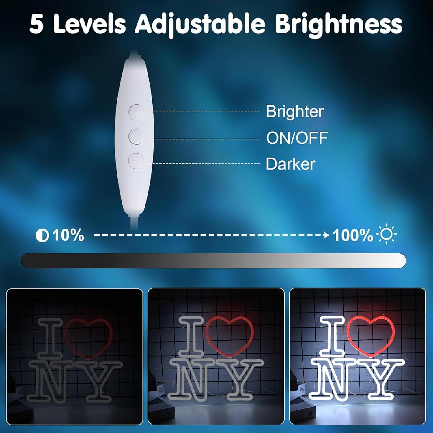 Luz de Neón LED Amor NY para Decoración de Pared 34.3x30.9cm