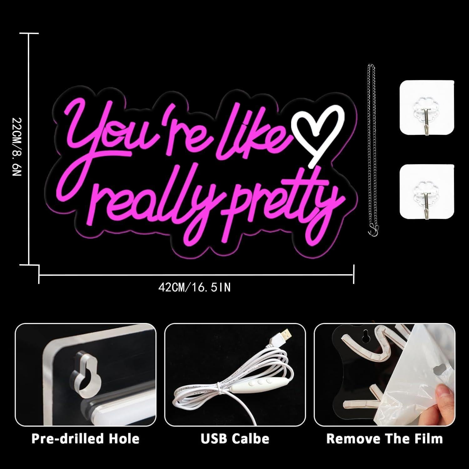 Señal de Neón LED Rosa Eres Como Realmente Bonita 42x22cm