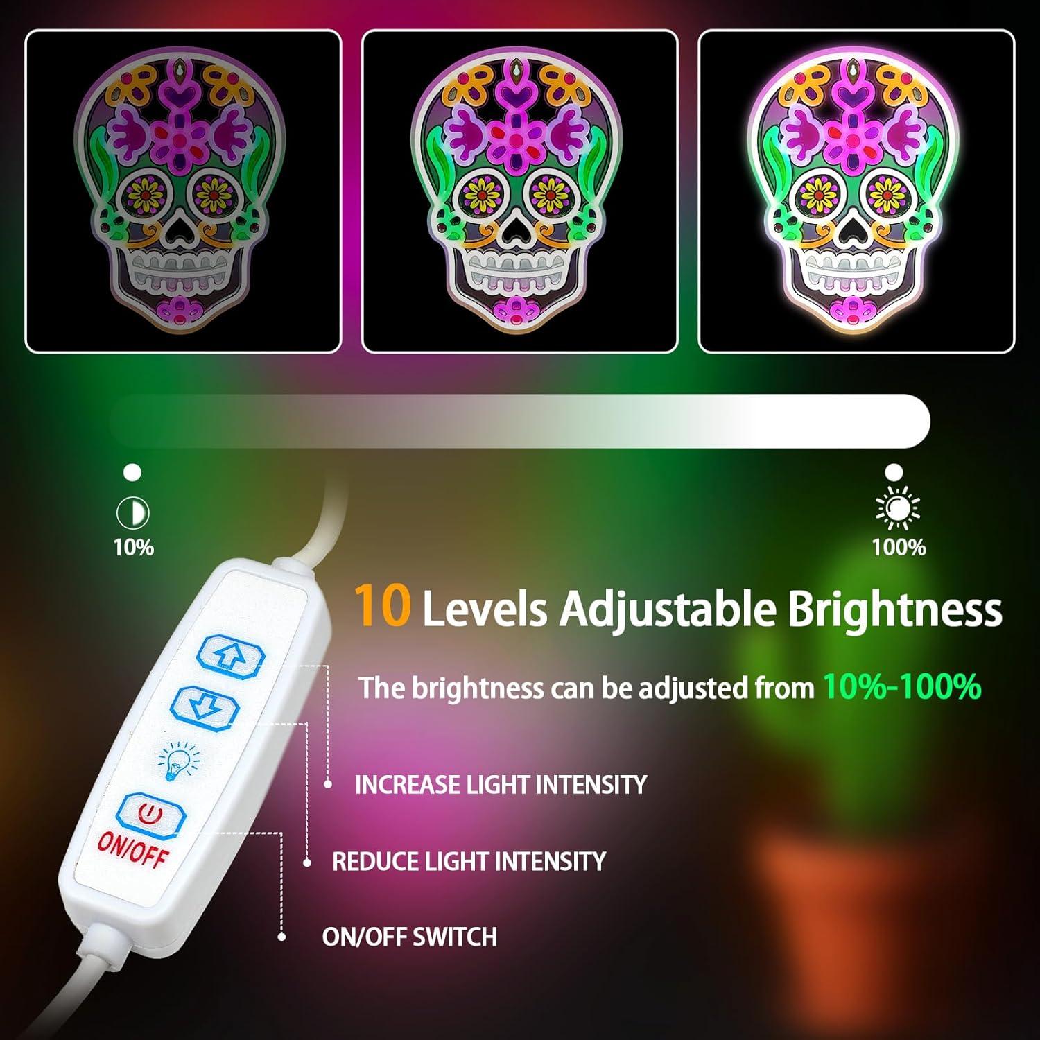 Luz de Neón Calavera LED Yulloyello, 10 Niveles de Brillo