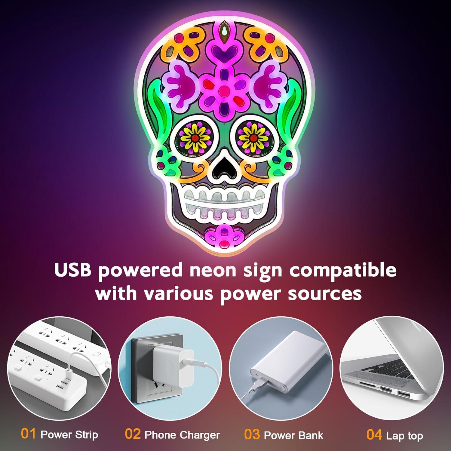 Luz de Neón Calavera LED Yulloyello, 10 Niveles de Brillo