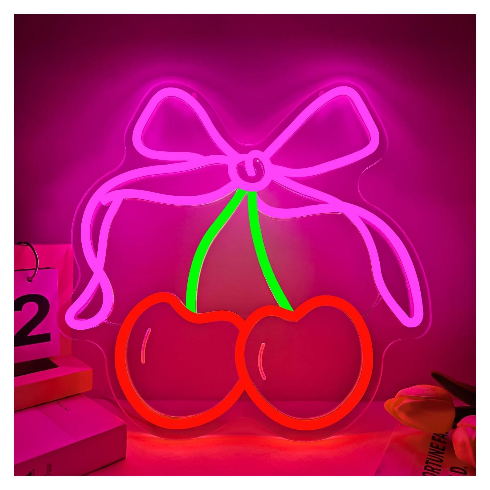 Señal de Neón LED Rosada BowCherry para Decoración de Pared