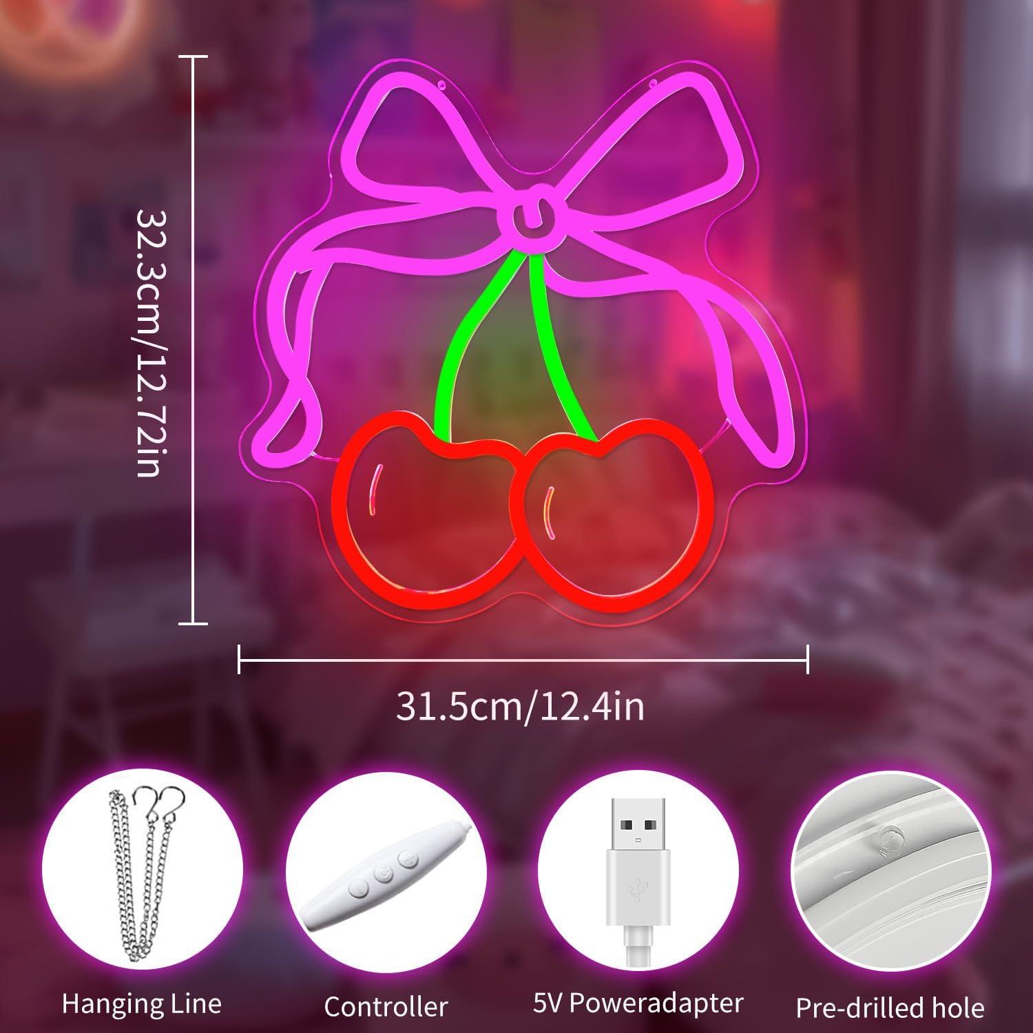 Señal de Neón LED Rosada BowCherry para Decoración de Pared