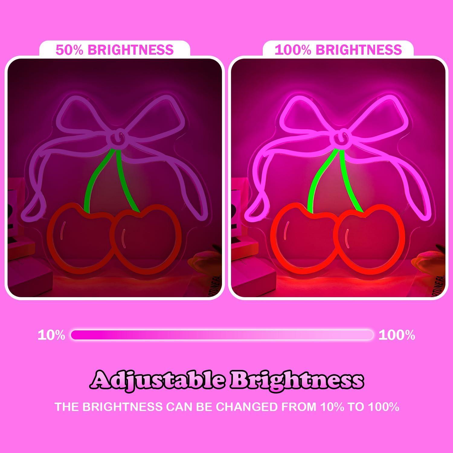 Señal de Neón LED Rosada BowCherry para Decoración de Pared