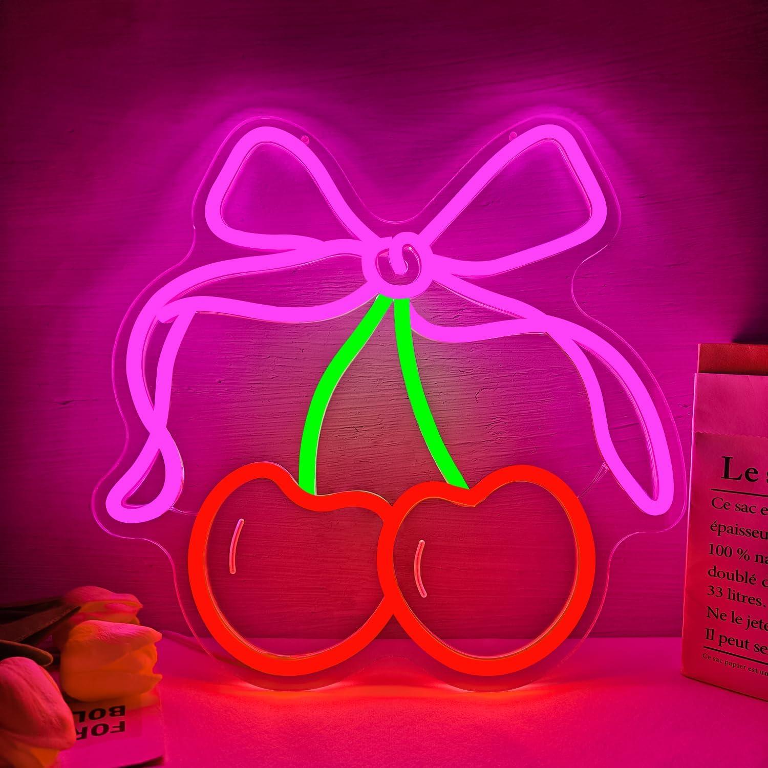 Señal de Neón LED Rosada BowCherry para Decoración de Pared