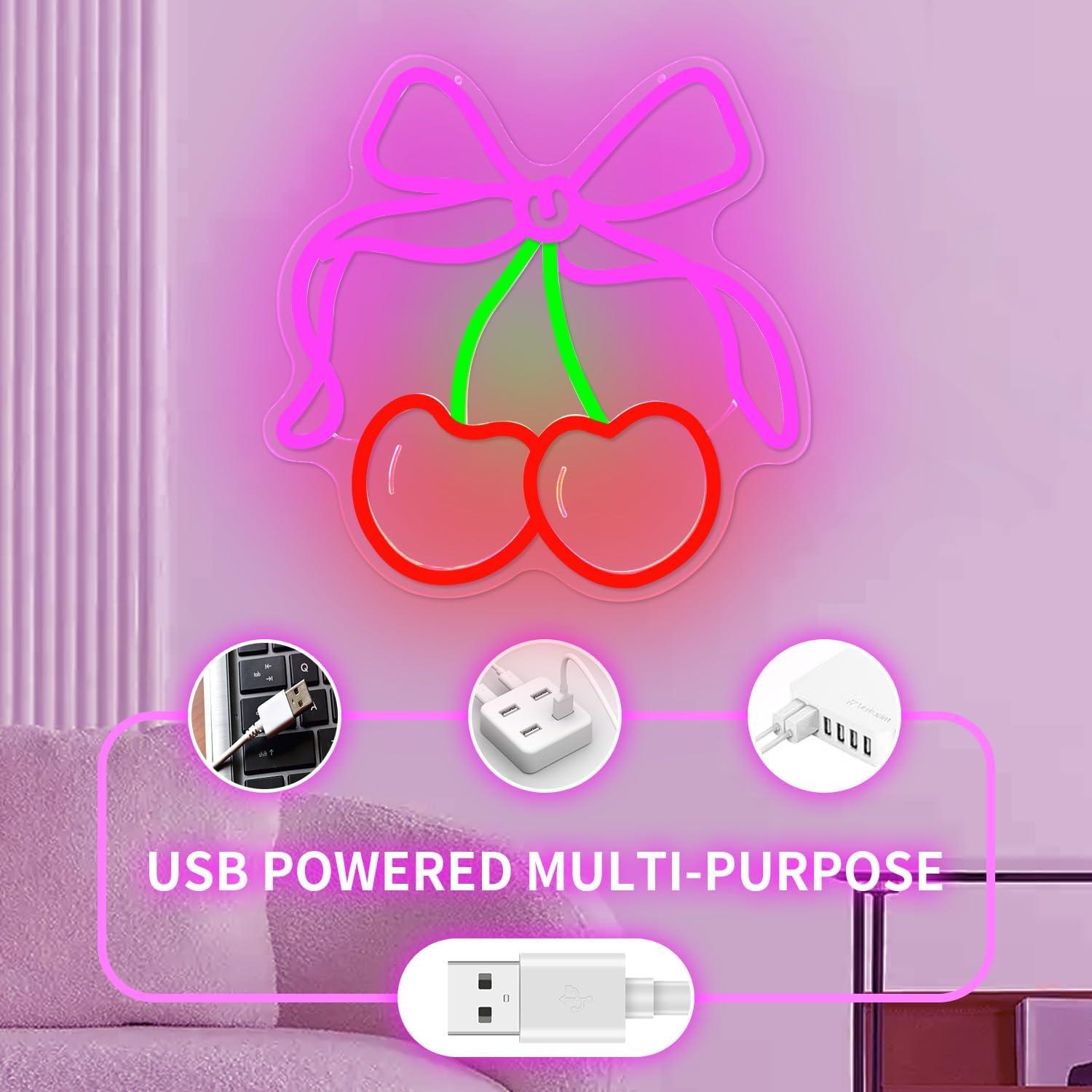 Señal de Neón LED Rosada BowCherry para Decoración de Pared