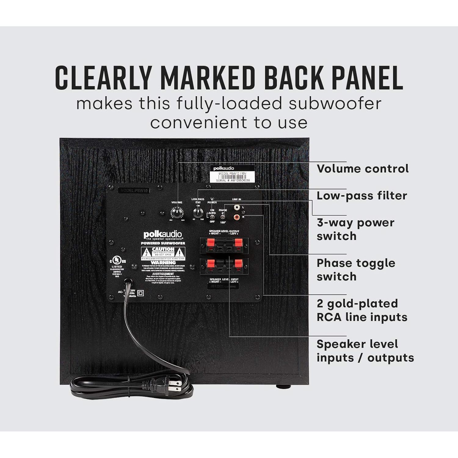 Subwoofer Potenciado Polk Audio PSW10 10" 100W para Teatro en Casa