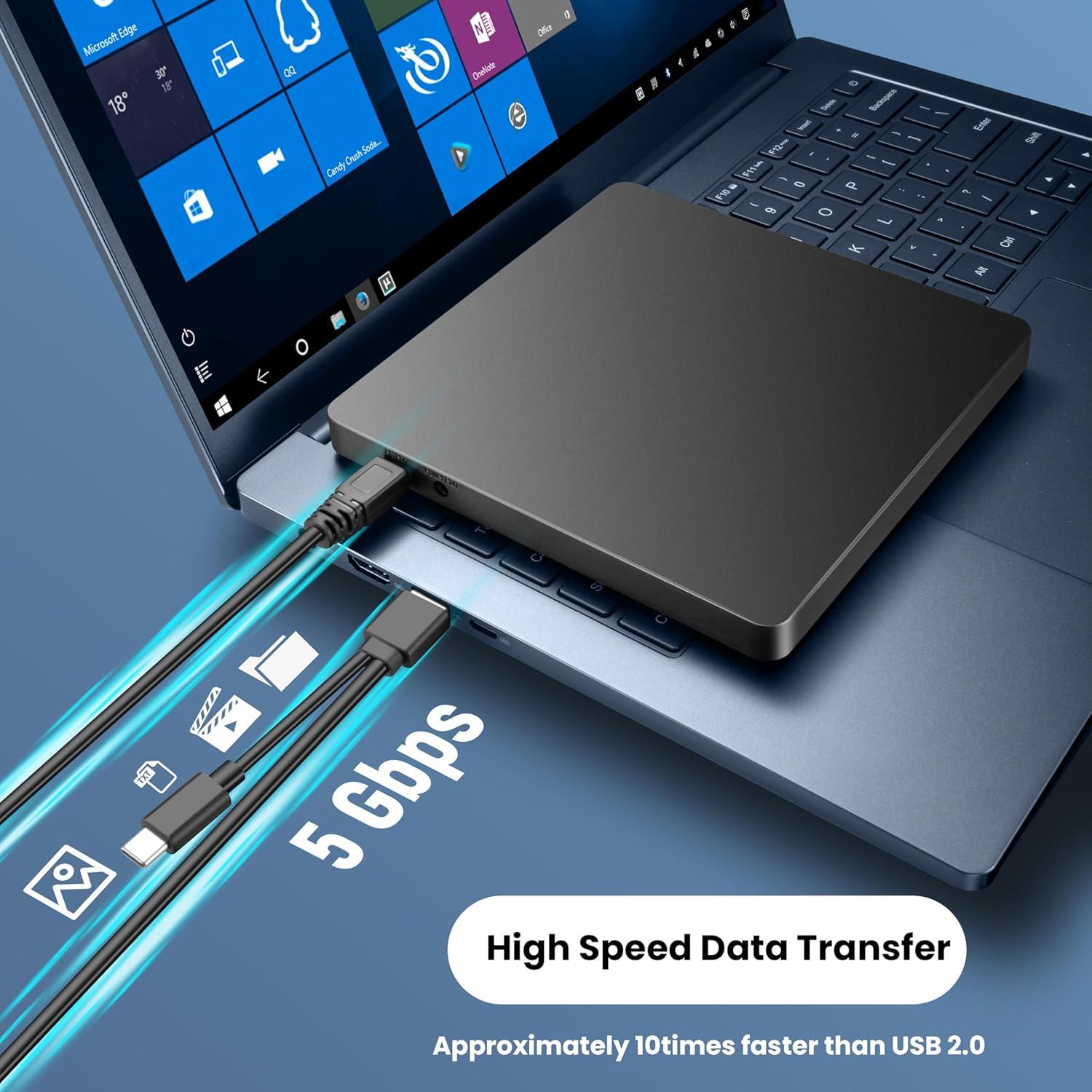 Unidad Externa de CD/DVD MAHAHUM USB 3.0 y USB-C 360g