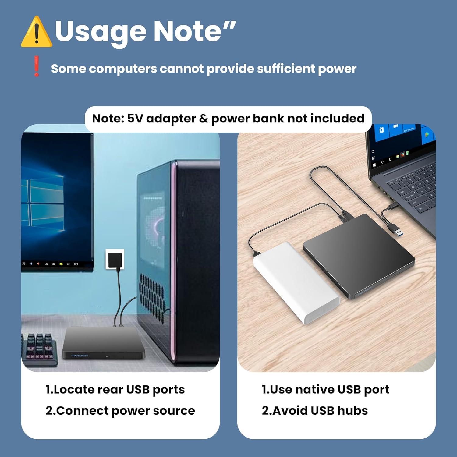 Unidad Externa de CD/DVD MAHAHUM USB 3.0 y USB-C 360g