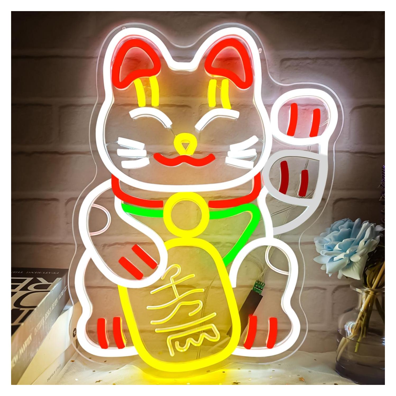 Cartel de Neón Gato de la Suerte CinsYarn 30x10 cm