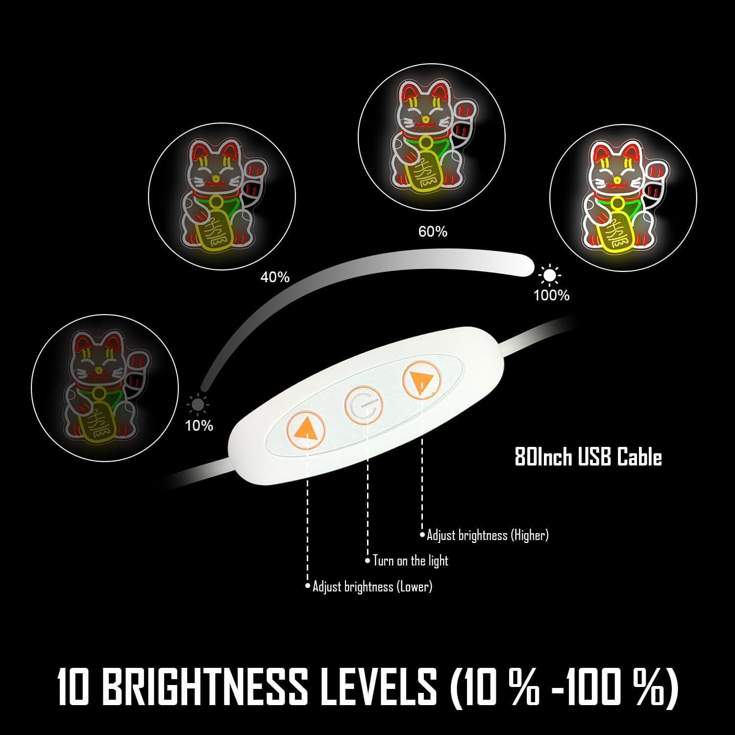 Cartel de Neón Gato de la Suerte CinsYarn 30x10 cm