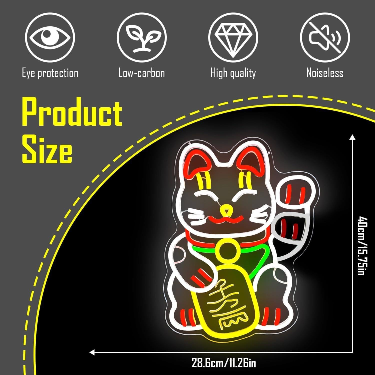 Cartel de Neón Gato de la Suerte CinsYarn 30x10 cm