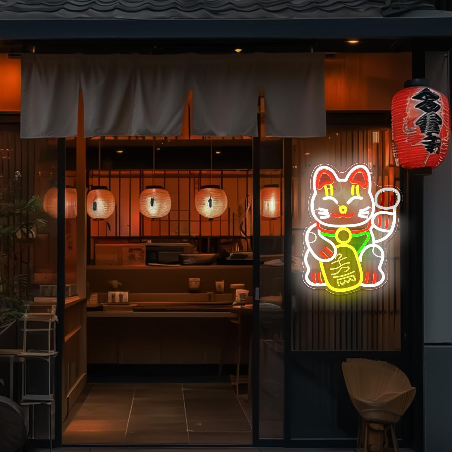 Cartel de Neón Gato de la Suerte CinsYarn 30x10 cm