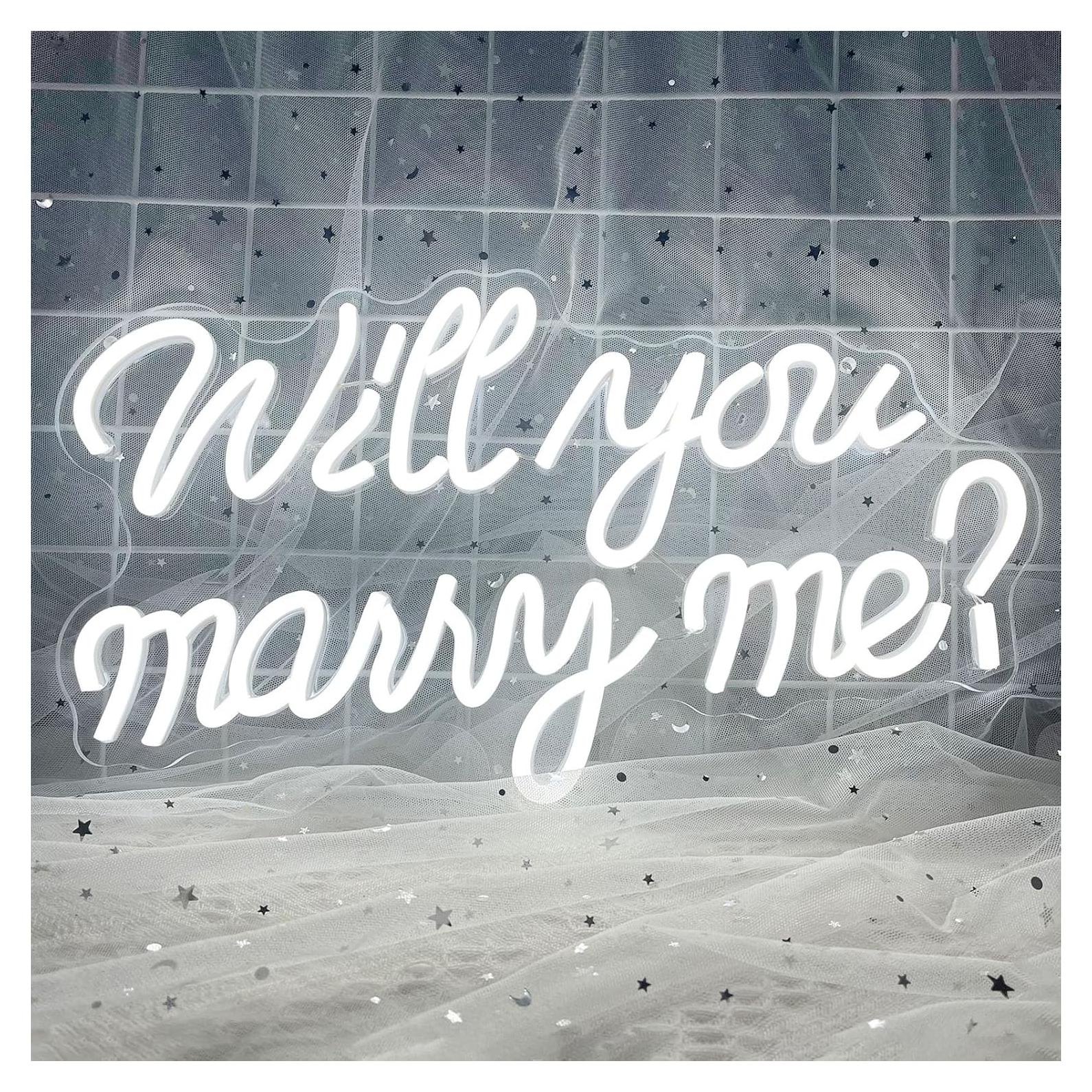 Letrero de Neón LED ¿Quieres casarte conmigo? Blanco 40x23cm