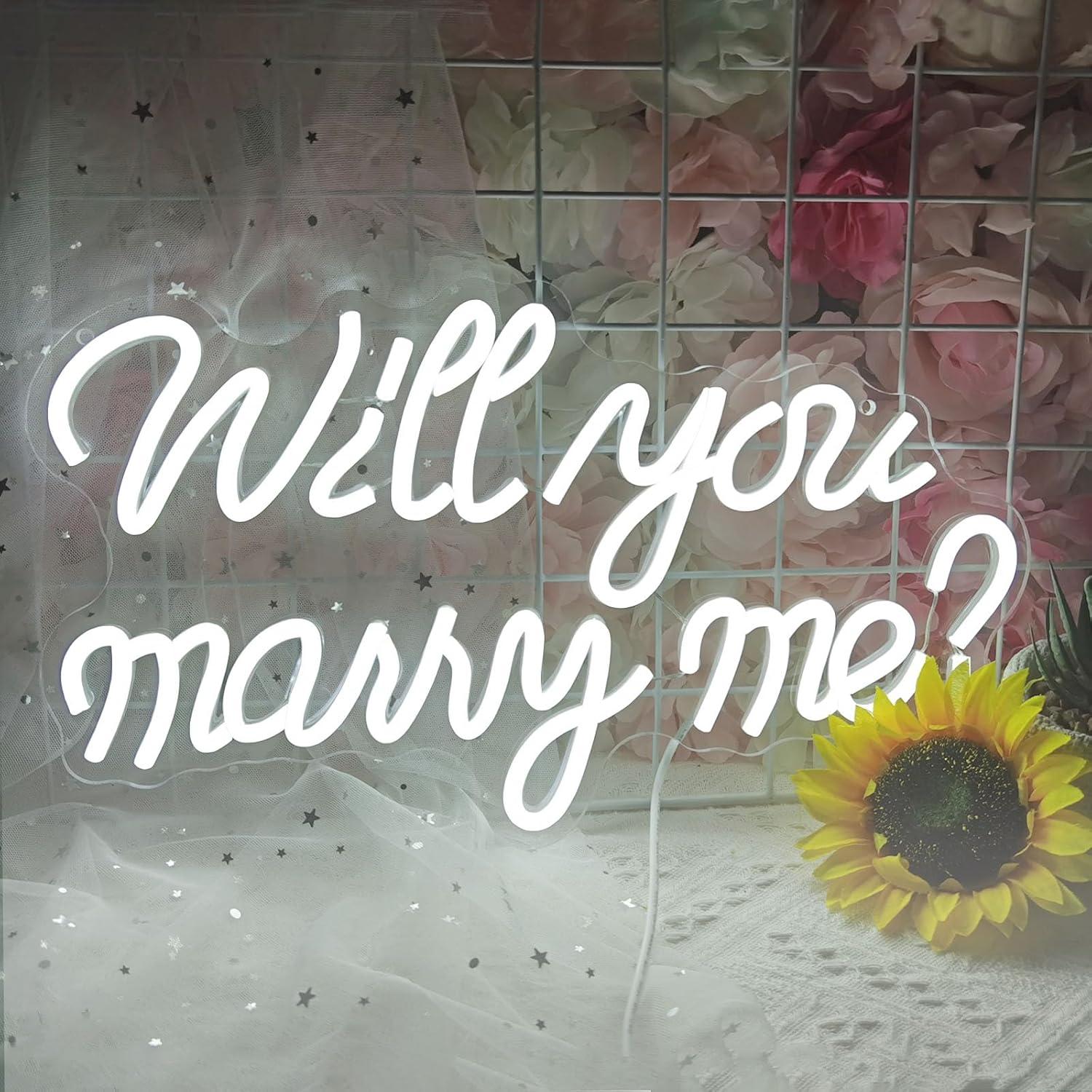 Letrero de Neón LED ¿Quieres casarte conmigo? Blanco 40x23cm