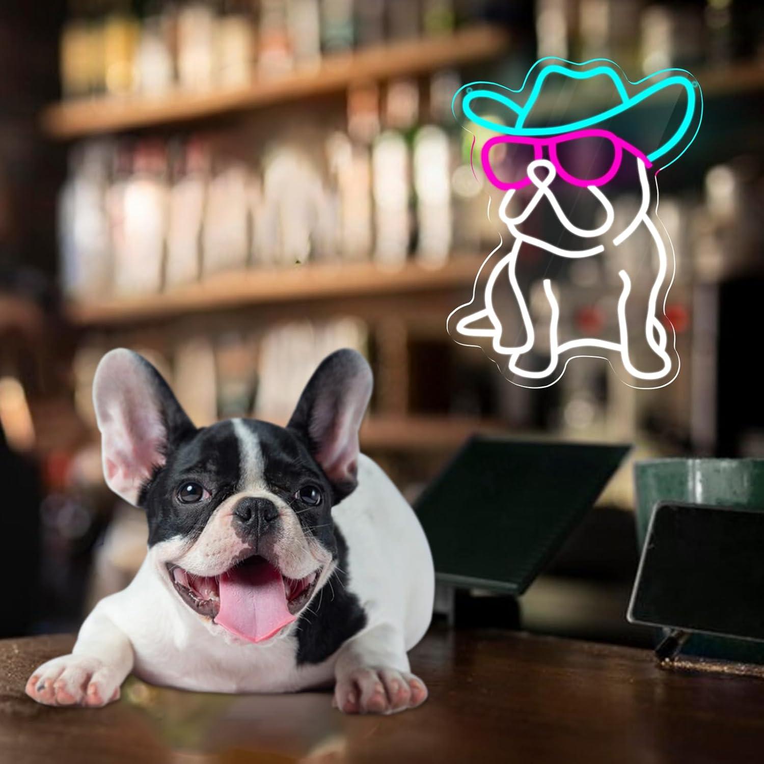 Letrero de Neón LED Bulldog Francés Cowboy 39.1x29.9cm