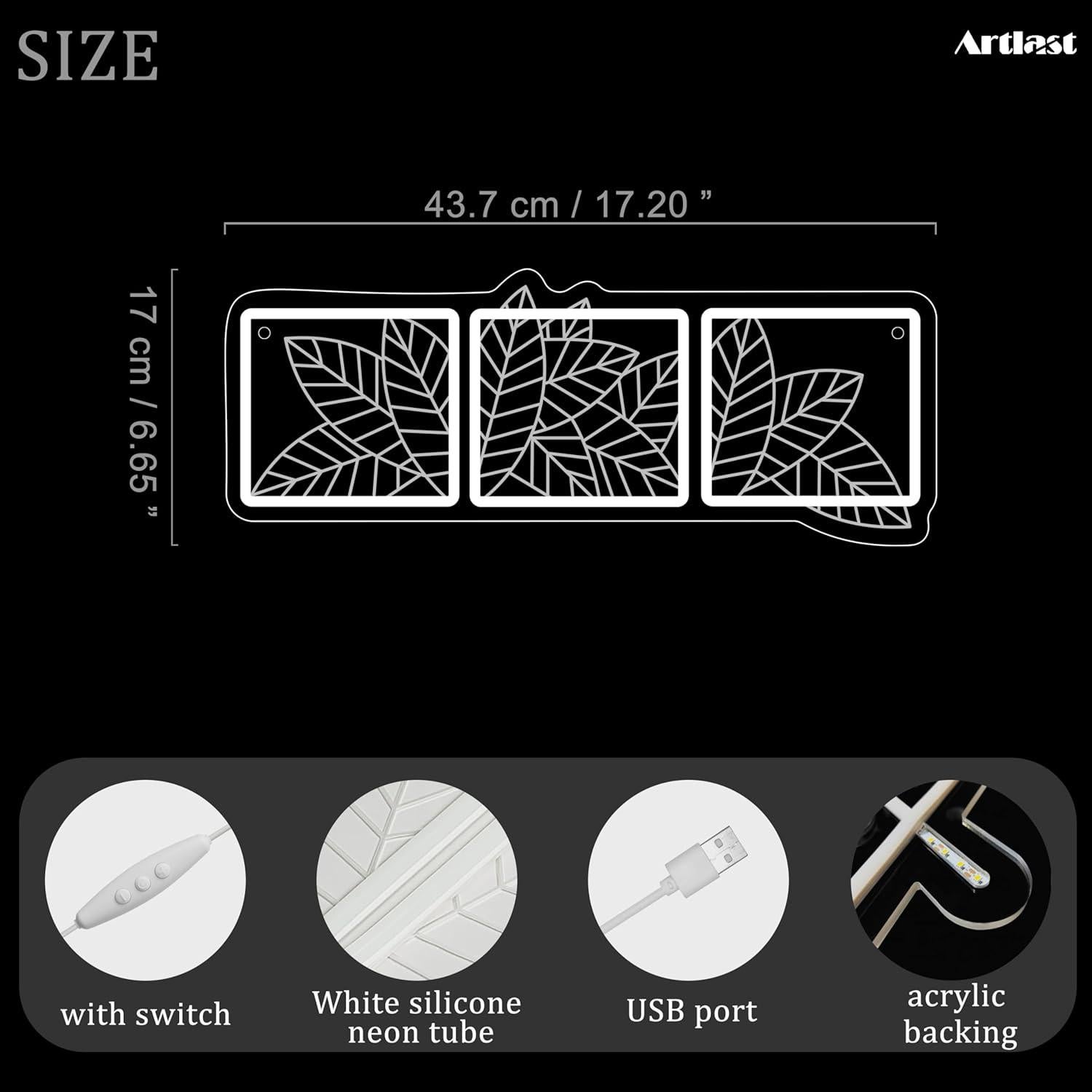 Luz de Neón Hoja de Macramé Artlast 43.7x16.9cm LED USB