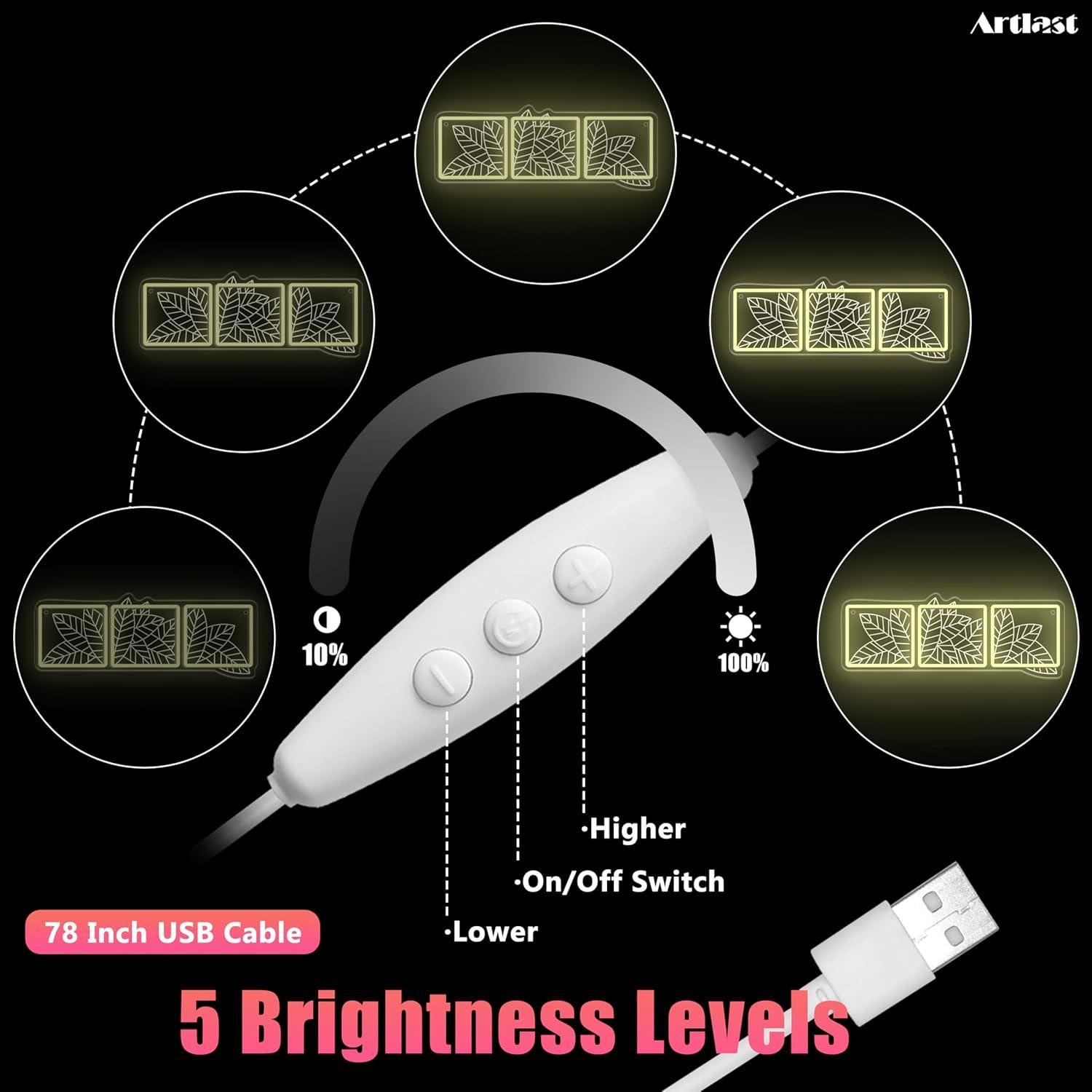 Luz de Neón Hoja de Macramé Artlast 43.7x16.9cm LED USB