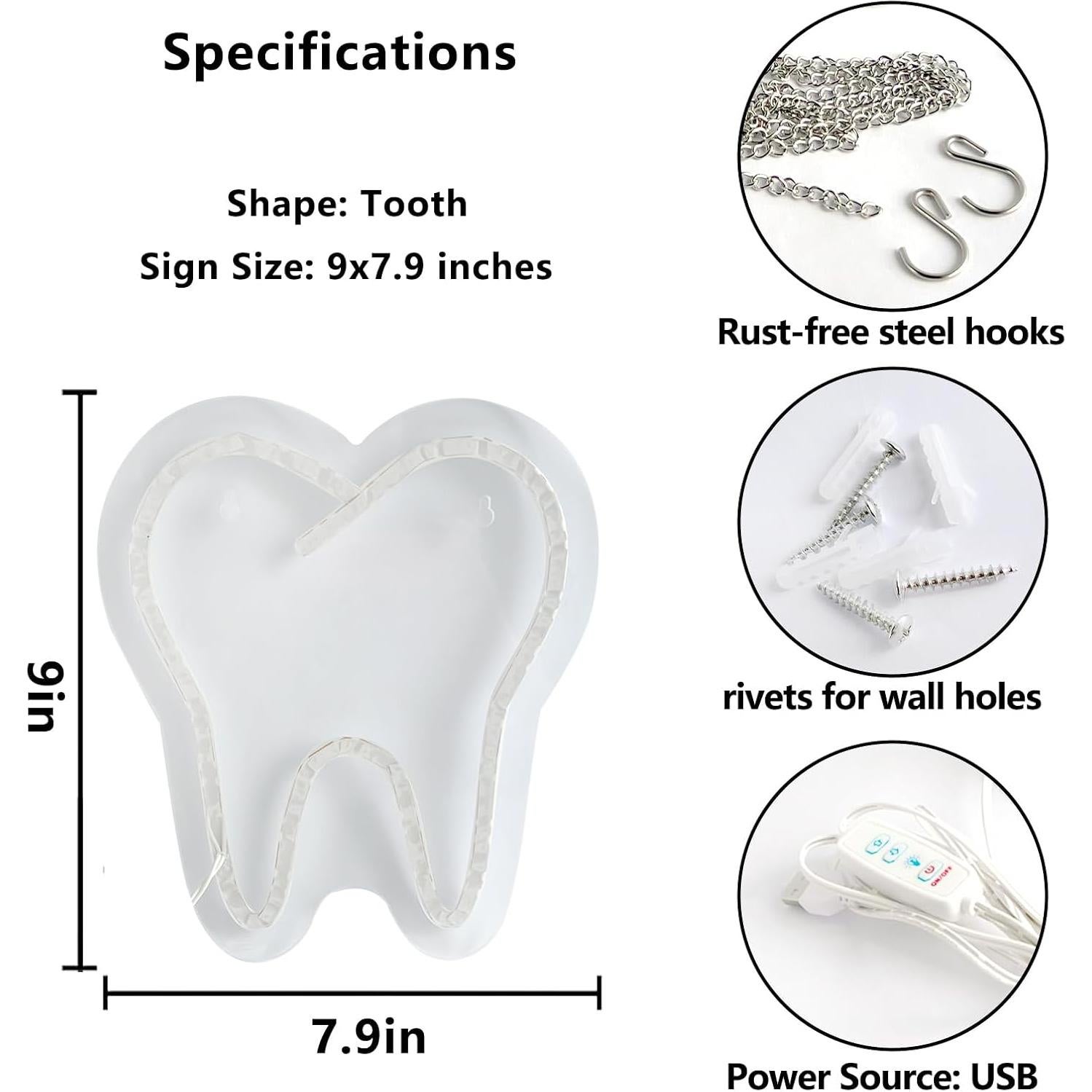 Letrero LED Neón Diente Ceonam 9x20 cm Decoración Dental