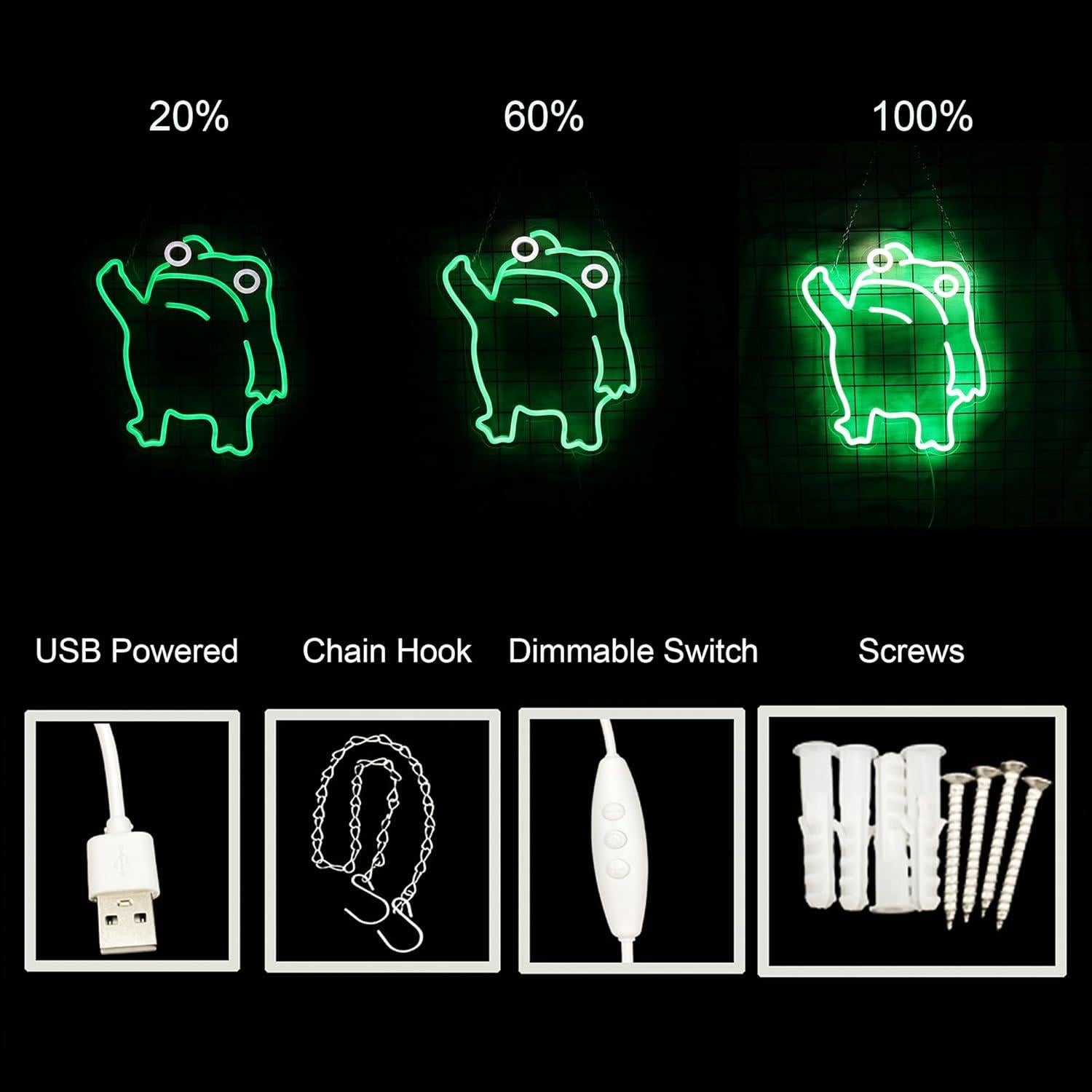 Luz de Neón Rana LED Verde para Decoración de Pared