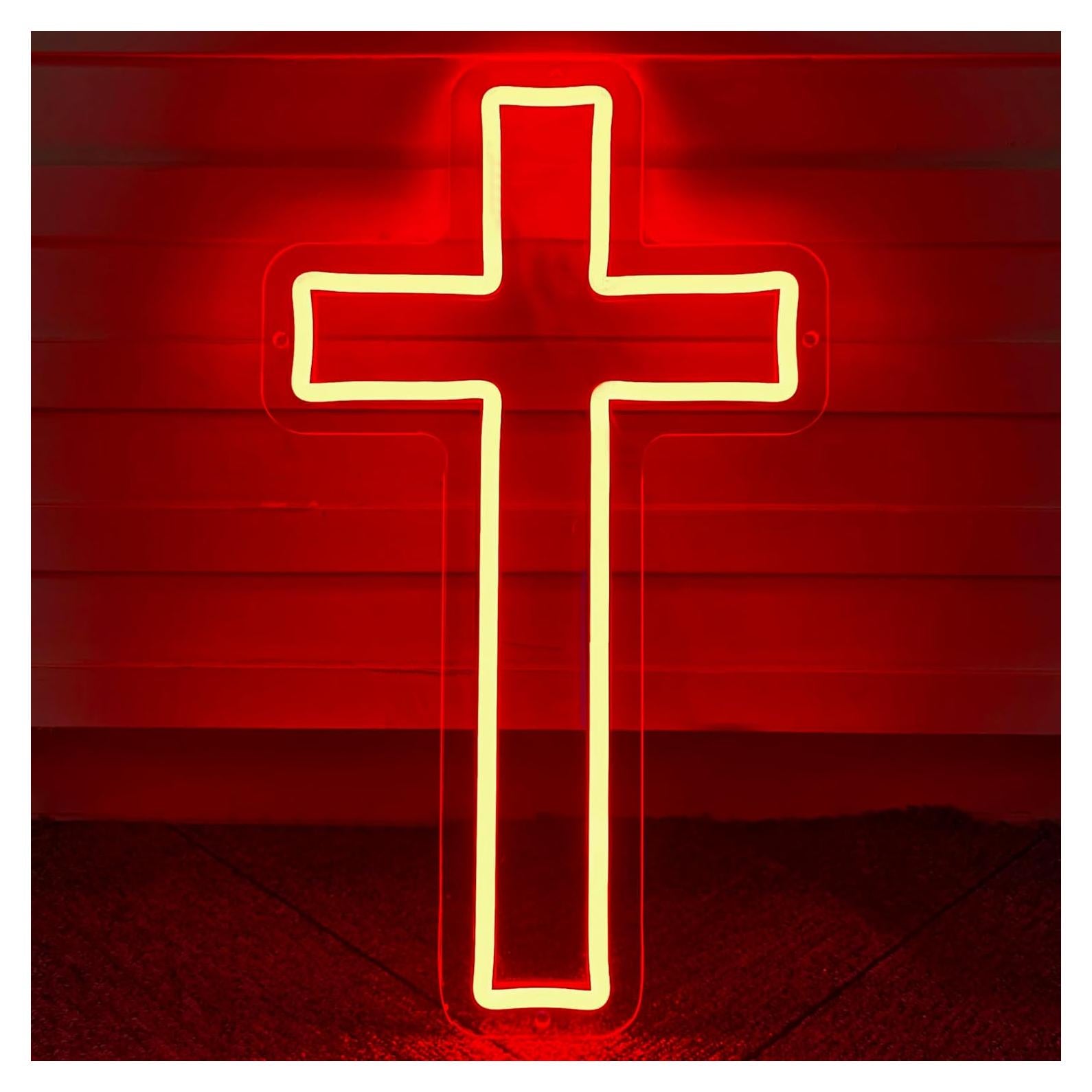 Luz de Neón Cruz de Jesús LED Roja 40.6x22.9 cm SHIDASIGN