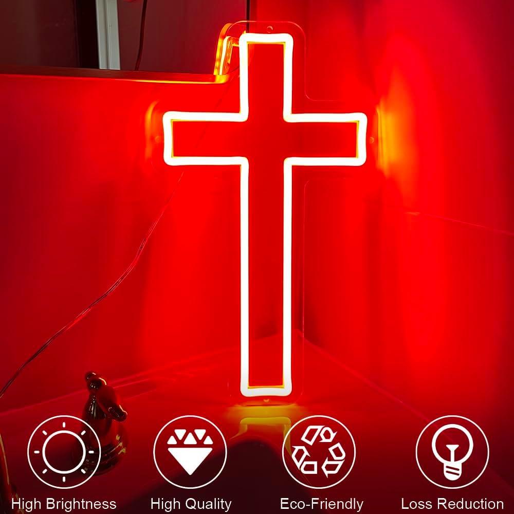 Luz de Neón Cruz de Jesús LED Roja 40.6x22.9 cm SHIDASIGN