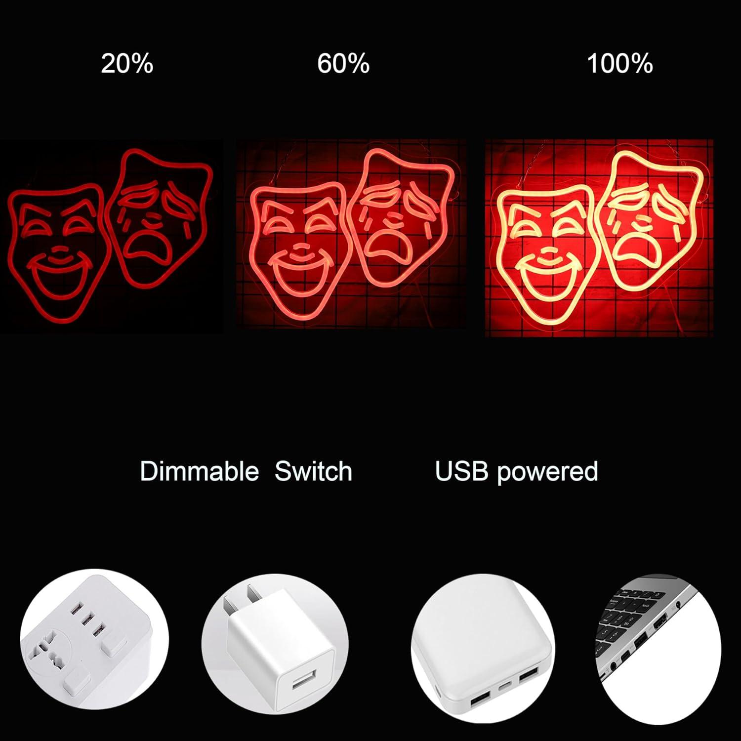 Luz de Neón LED Máscara de Teatro Roja - Decoración Cine