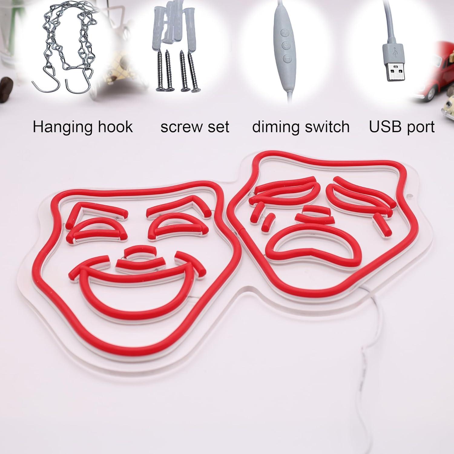 Luz de Neón LED Máscara de Teatro Roja - Decoración Cine