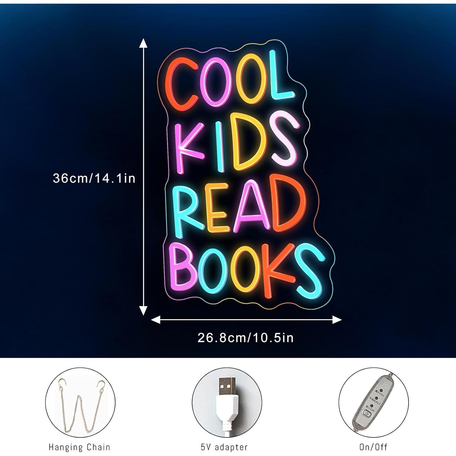 Señal de Neón Los Niños Geniales Leen Libros 36x27 cm