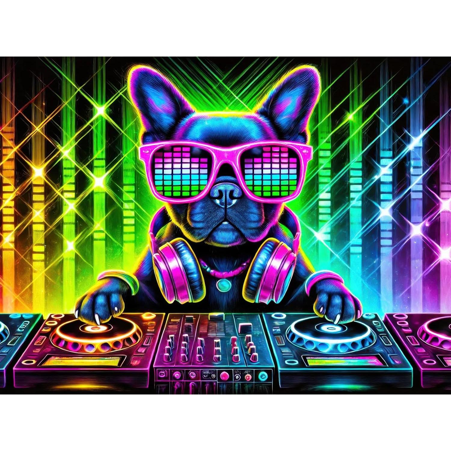 Tapiz Blacklight BlissYard Bulldog 198x150 cm Brilla en la Oscuridad