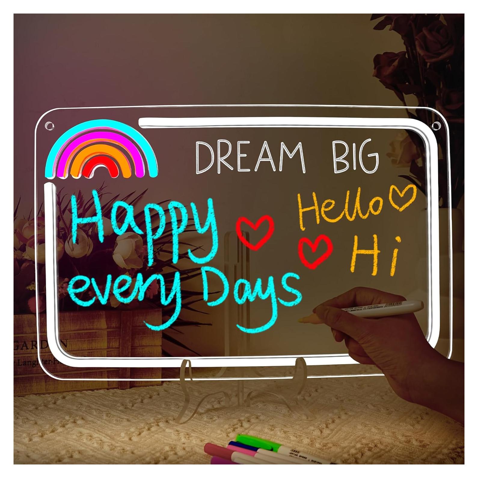 Tablero de Notas LED Colorido NOSUN 37.1x24.1 cm con 7 Marcadores