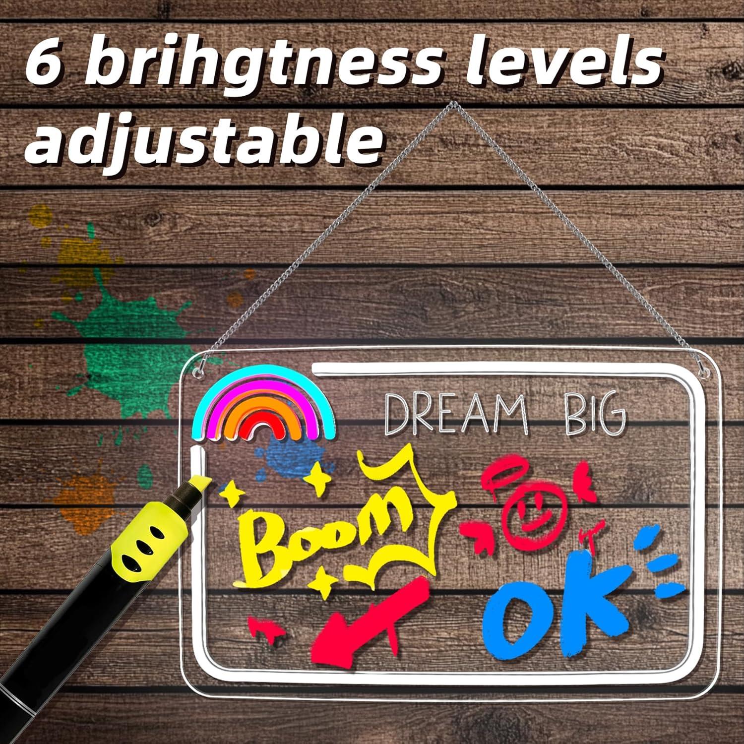 Tablero de Notas LED Colorido NOSUN 37.1x24.1 cm con 7 Marcadores