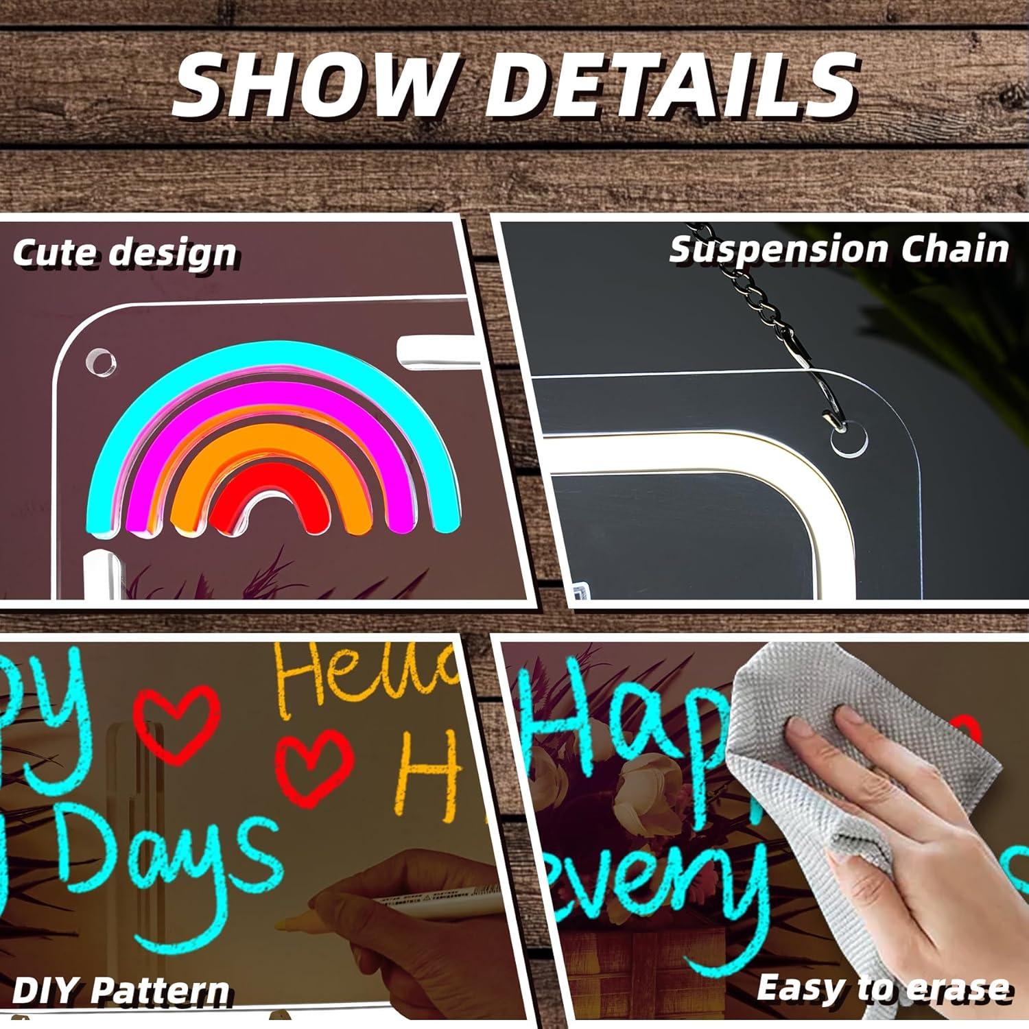 Tablero de Notas LED Colorido NOSUN 37.1x24.1 cm con 7 Marcadores