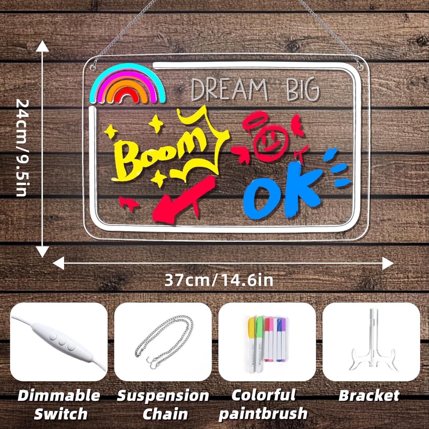 Tablero de Notas LED Colorido NOSUN 37.1x24.1 cm con 7 Marcadores