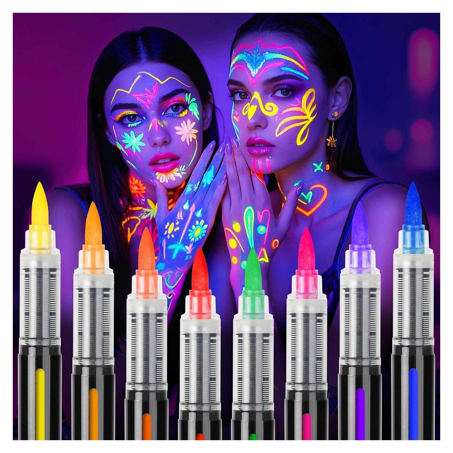 Kit de Pintura Facial Neón UV ThEast - 8 Marcadores Brillantes