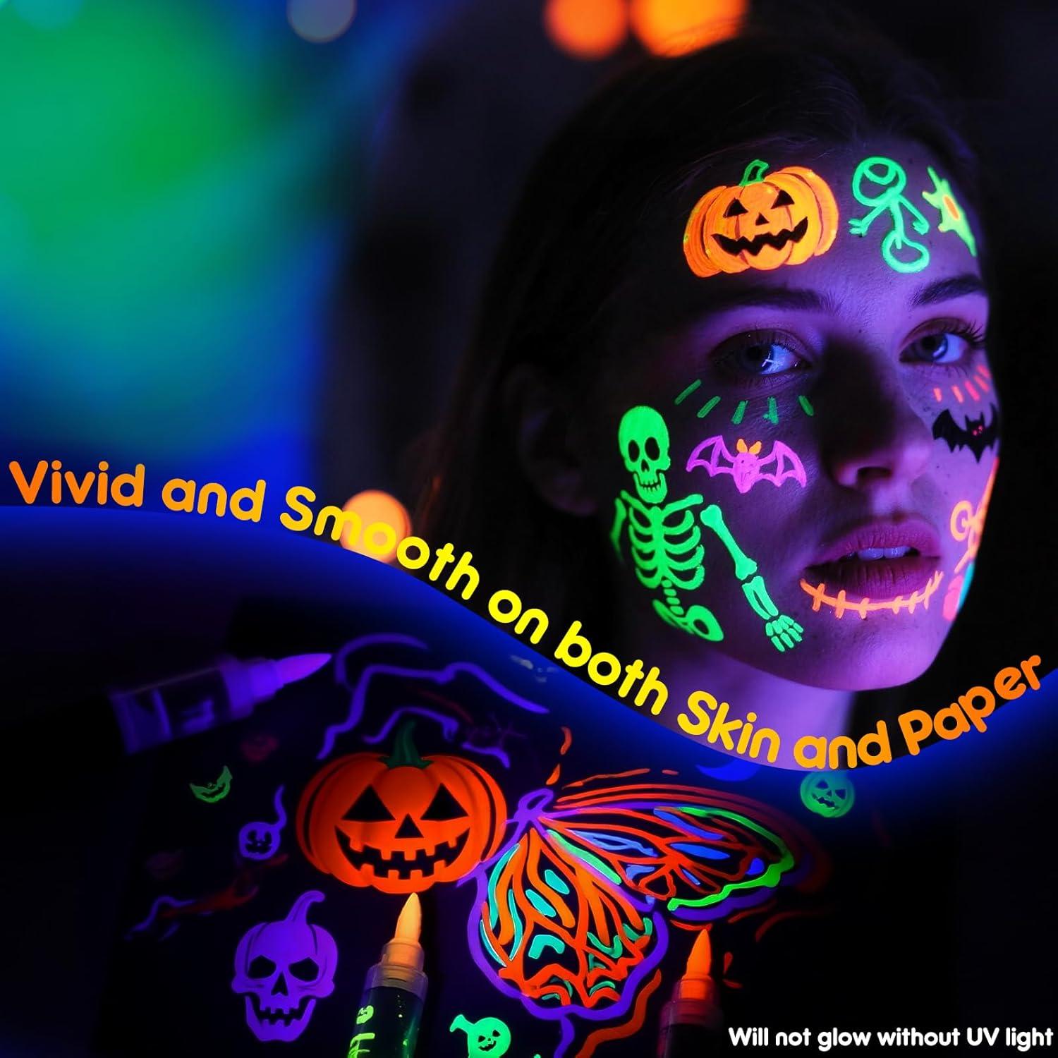 Kit de Pintura Facial Neón UV ThEast - 8 Marcadores Brillantes