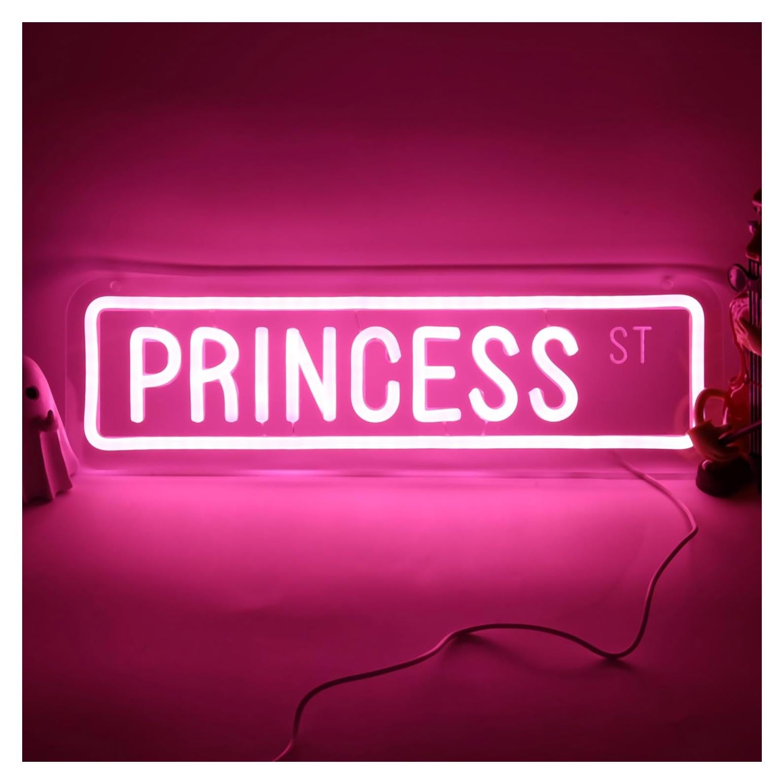 Letrero de Neón LED Rosa Princesa Street 40.6x11.9 cm