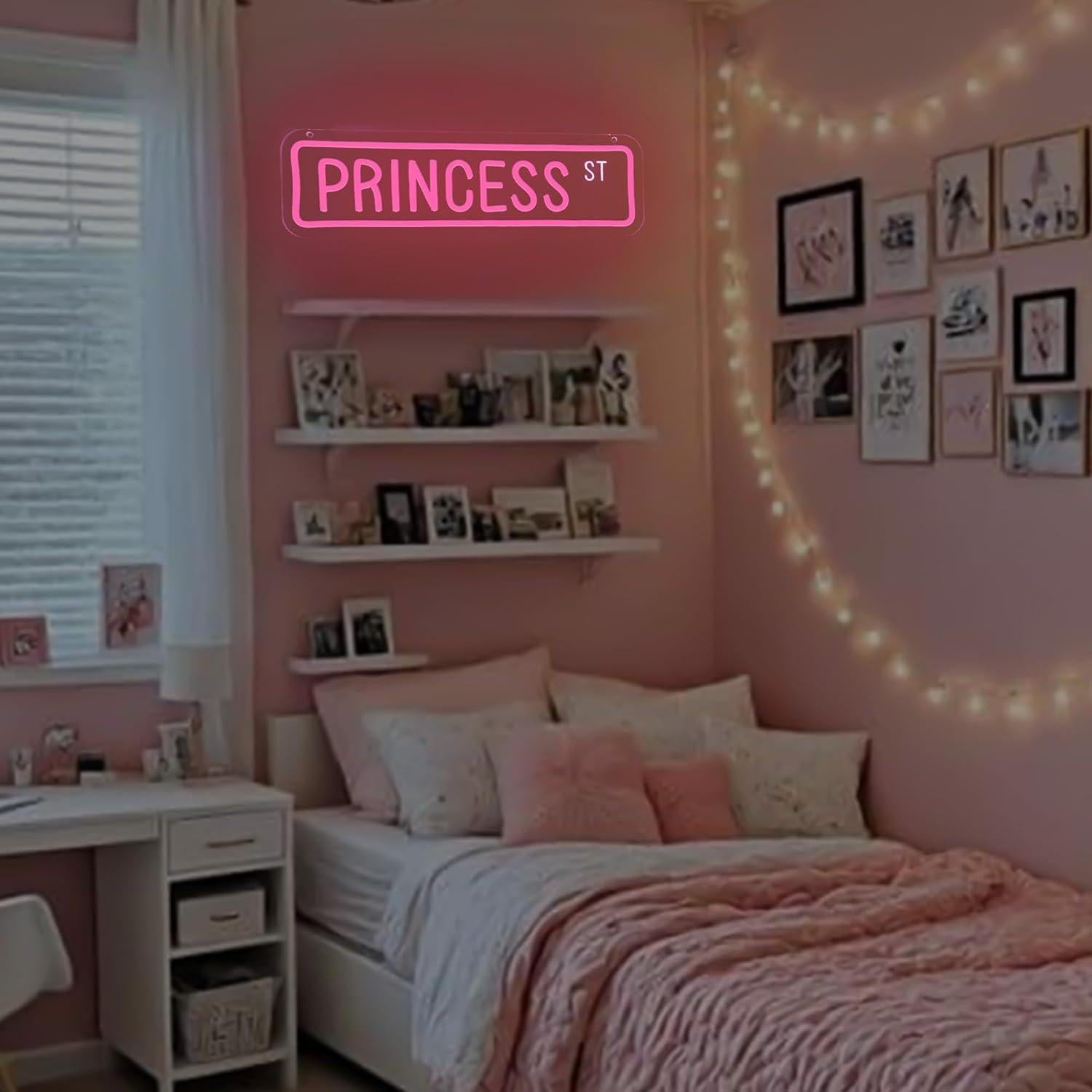 Letrero de Neón LED Rosa Princesa Street 40.6x11.9 cm