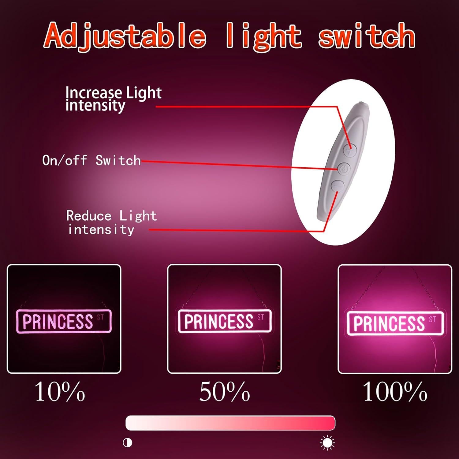 Letrero de Neón LED Rosa Princesa Street 40.6x11.9 cm