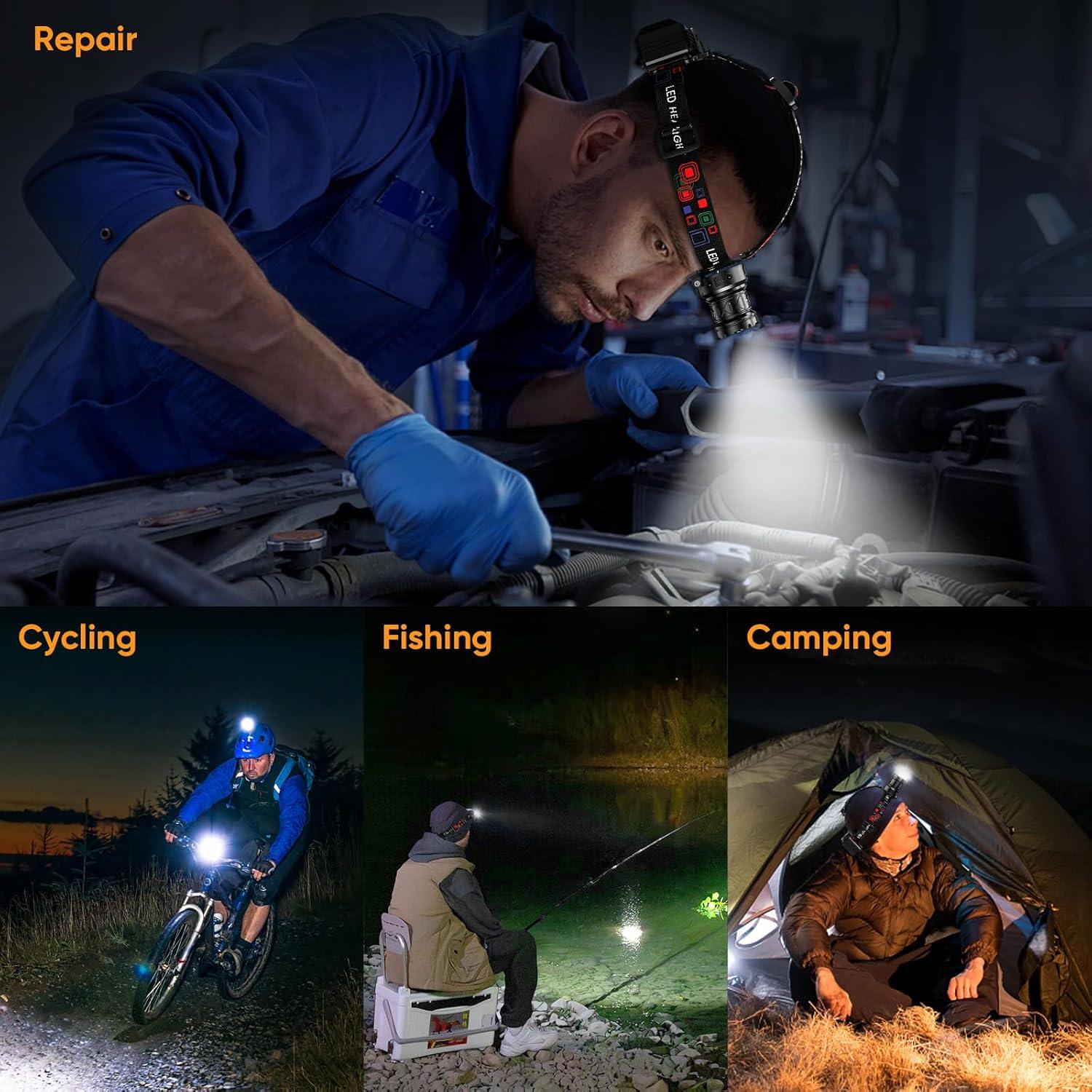 Linterna Frontal Recargable INECOKS 1080 Lúmenes IPX7 Ajustable