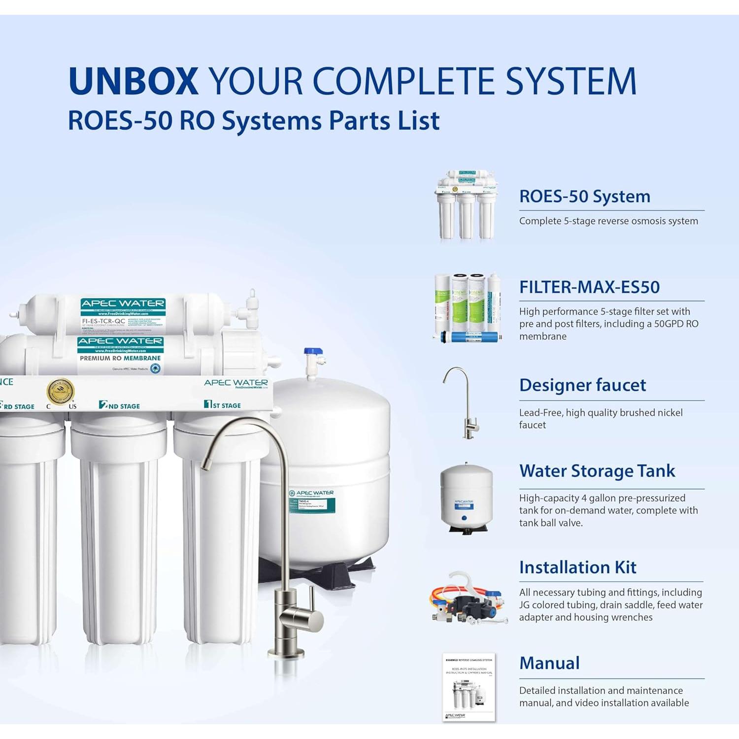 Sistema de ósmosis inversa APEC ROES-50 5 etapas filtración