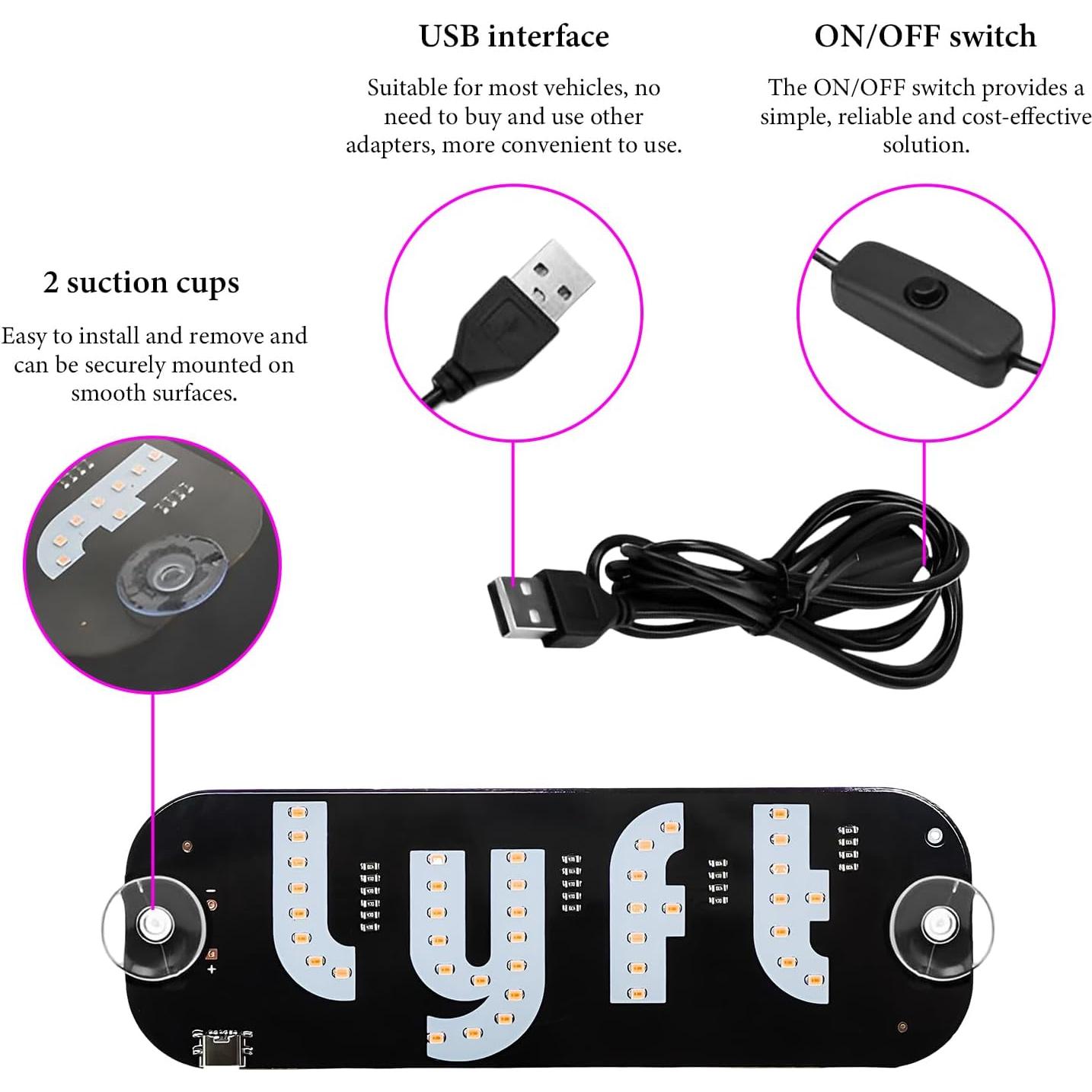 Cartel LED para Parabrisas BWBWND, Luz Rosa 19.5x6 cm