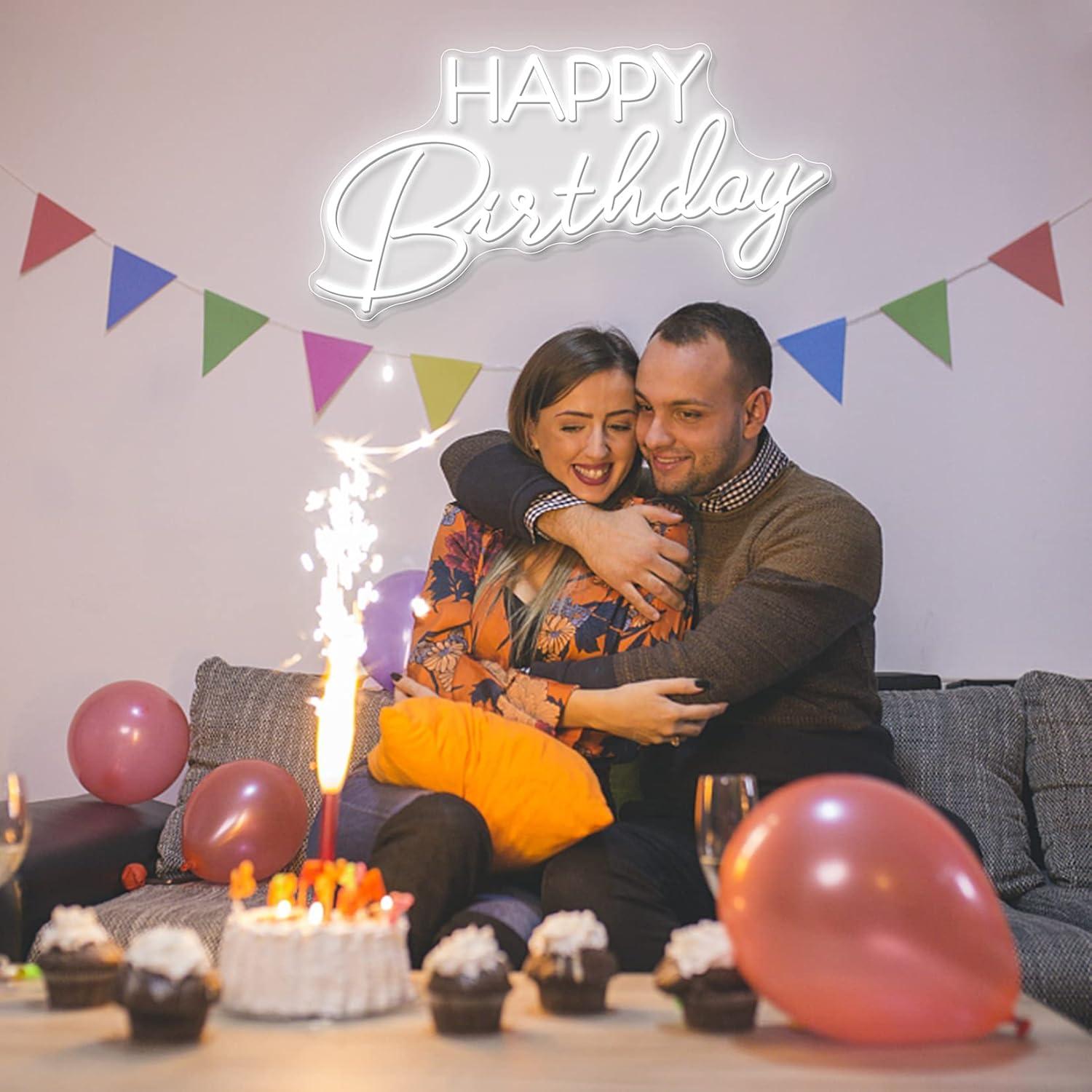 Letrero de Neón LED Personalizado Feliz Cumpleaños 60x30cm